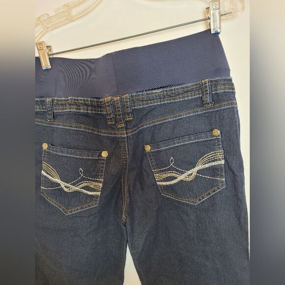 Times Two Maternity Jeans Medium Stretchy Dark Wash Ankle Crop Pull On Blue - Picture 8 of 9